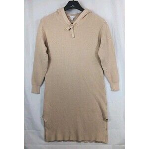 The Drop Sweater Dress Women's Size Medium Tan Hooded Slits Both Sides